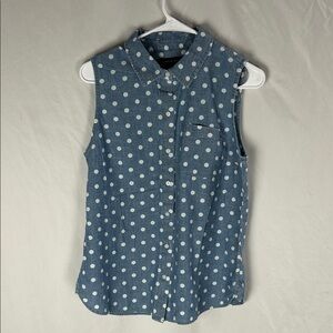 Tommy Hilfiger Blue Chambray Polka Dot Sleeveless Button Down
